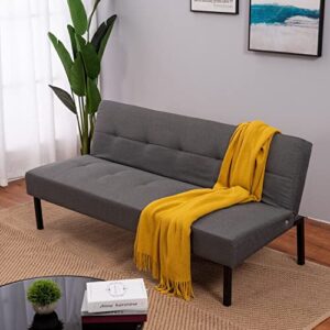 Panana Linen Upholstered Modern Convertible Folding Futon Sofa Bed with Metal Legs for Compact Living Space, Apartment, Dorm, Bonus Room, Gray