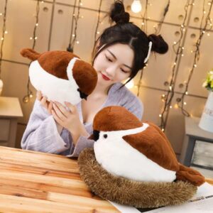 XIZHI Sparrow Plush Toy with Bird's Nest 15.7" Stuffed Animal Figures Bird Throw Plush Pillow Toys Huggable Soft Animal Doll for Kids Birthday