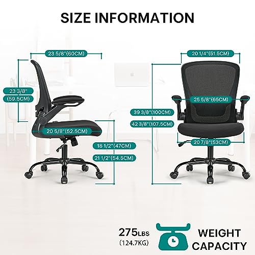 EUREKA ERGONOMIC Mesh Office Chair, Ergonomic Desk Chair with Adjustable Lumbar Support, Chair for Desk - Flip-Up Armrests, Breathable Computer Desk Chair with Wheels, Work Chair - BIFMA Passed(Black)