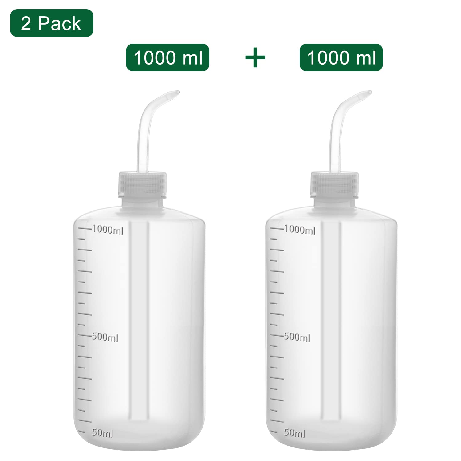 FunChem Chemical Wash Bottle, 2-Pack Plastic Lab Squeeze Washing Bottle with Clear Graduations, LDPE, Narrow Mouth (500 mL)