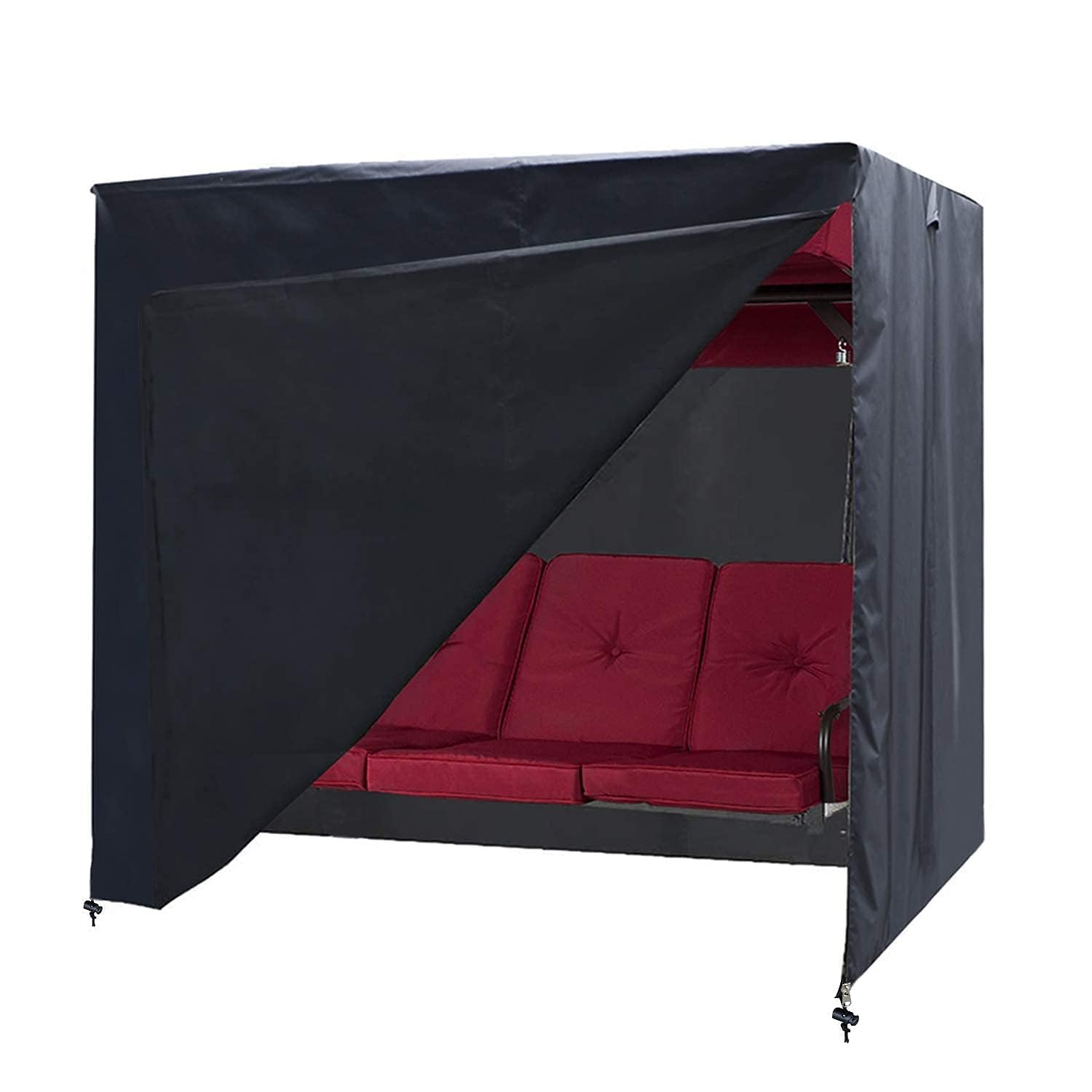 Patio Swing Cover A-Frame Swing Covers Waterproof 3 Seat UV Resistant Weather Protector for Outdoor Courtyard Patio Furniture 77x53x67inch Black