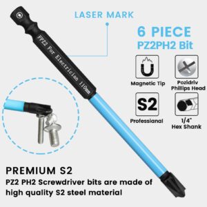 Phillips Pozidriv Slotted Bits for Electricians LATTOOK 6PCS Cross and Slotted Screwdriver Bits for Electricians, FPZ2 FPH2#2 Phillips Pozidriv Bit, Magnetic S2 Steel Electrician Screwdriver Bits