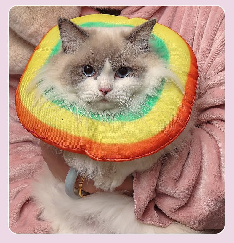 Yanmucy Cat Recovery Collar Adjustable Rainbow Cat Elizabethan Collar Soft Cat Cone After Surgery Protective Neck for Cat Cones to Stop Licking (M)