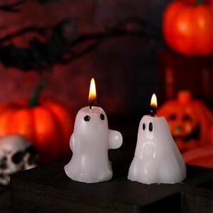 24 Pcs Halloween Ghost Candle Novelty Votive Ghost Candles Cute Goth Candle Gifts Mini Gothic Skull Candles Halloween Spooky Weird Candles for Birthday Halloween