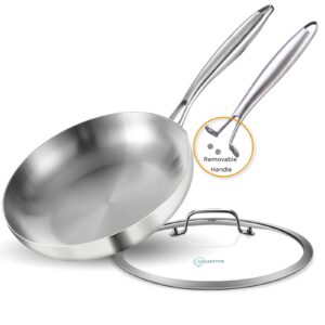 LOLYKITCH 12 Inch Tri-ply 18/8 Stainless Steel Chef's Pan,Frying Pan with Lid,Skillet,Induction Cooking Pan,Pot and Pan Set,Dishwasher and Oven Safe,Detachable Handle.