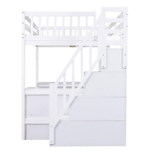 Harper & Bright Designs Full Loft Bed with Desk and Storage Shelves, Wood Full Size Loft Bed with Storage Staircase, High Loft Bed Full with Slat Support for Kids, Boys,Girls,Teens, Adults, White