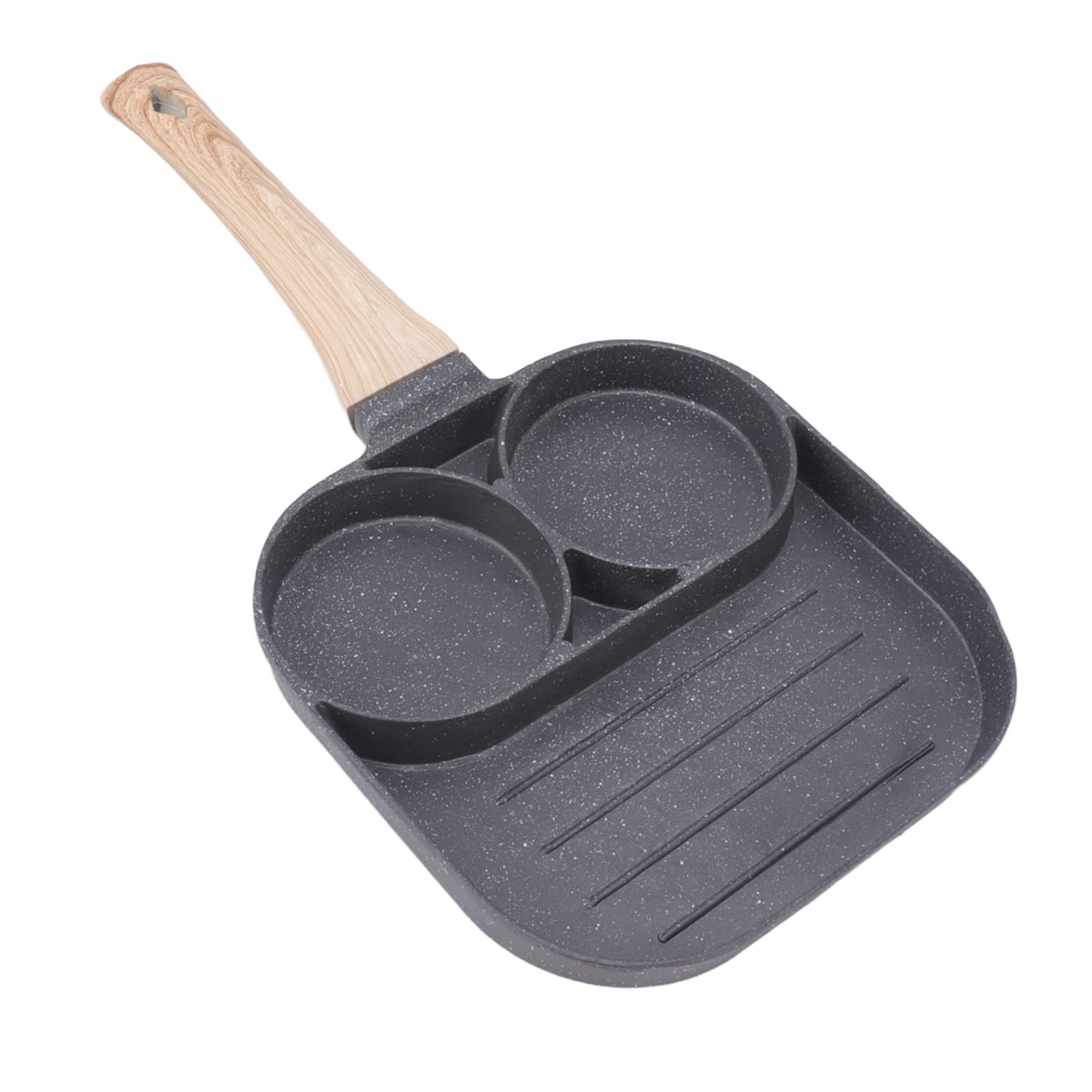 Breakfast Cooking Pan Egg Frying 2 Round Cup 3 Section Stick Proof With Wooden Handle For Induction Gas Stove Home