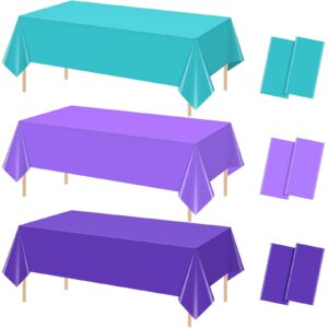 6 pack mermaid tablecloth, blue purple princess tablecloths, disposable mermaid plastic rectangle table covers for girl birthday, baby shower, wedding and ocean themed party decorations 54 x 108 inch