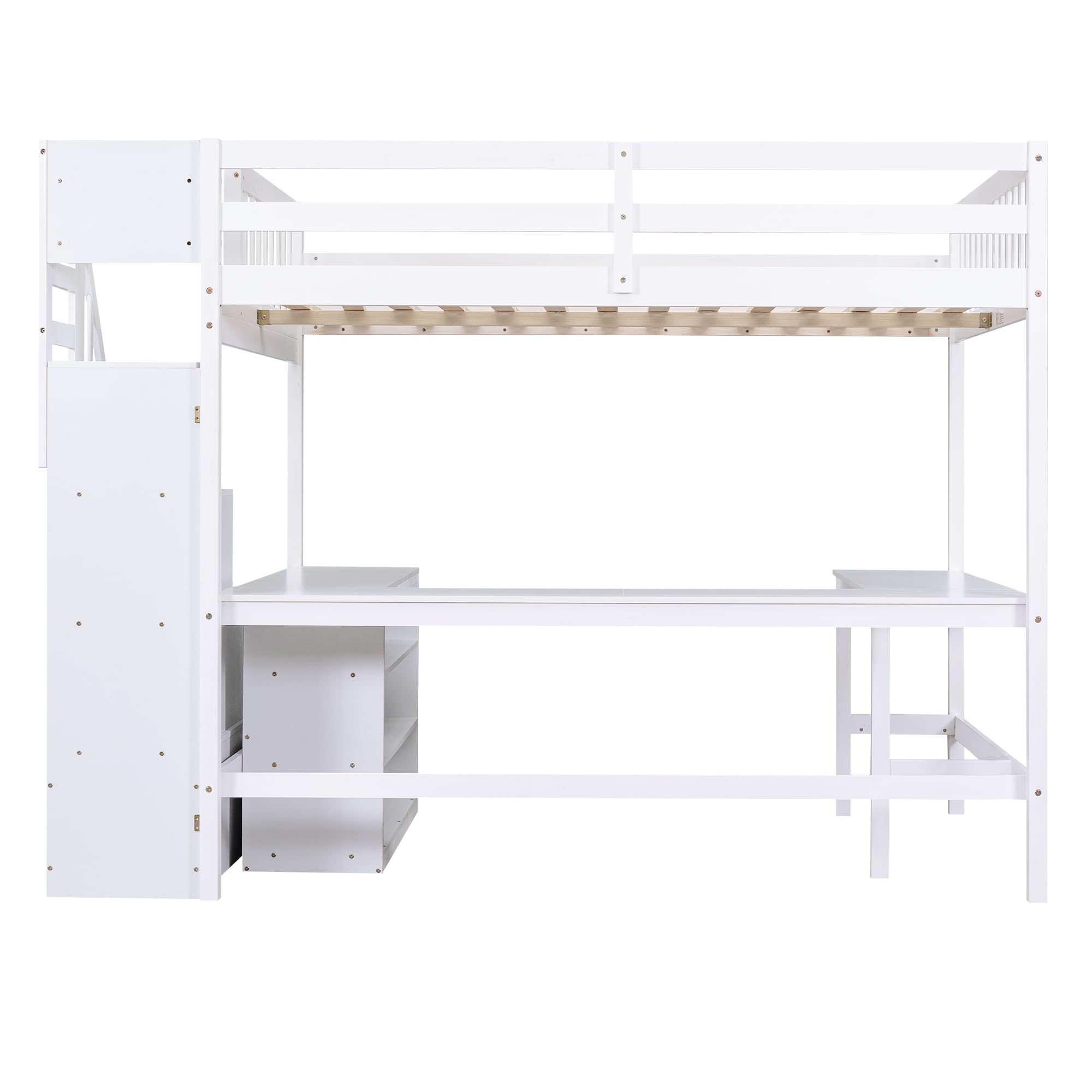 Harper & Bright Designs Full Loft Bed with Desk and Storage Shelves, Wood Full Size Loft Bed with Storage Staircase, High Loft Bed Full with Slat Support for Kids, Boys,Girls,Teens, Adults, White