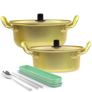 ramen pot with lid,2 pack korea style noodle pot, stovetop ramen cooker,stovetop safe, nonstick & easy clean ramyun pot with handles ideal for soup, instant noodles, stir fry & asian dishes,2 size