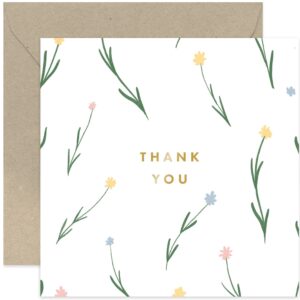 old english co. thank you card for them - floral gold foil thank you card for him or her - foliage flower grateful for help and support card for friends family | blank inside with envelope