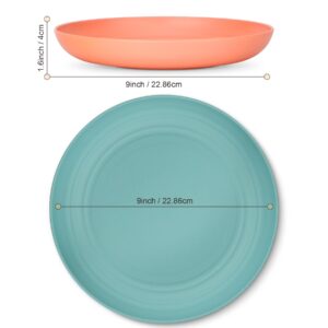 HOTEC 9inch Unbreakable Deep Dinner Plates, Set of 8 Wheat Straw Plastic Plates Dishwasher Safe Kitchen Plates Dinnerware