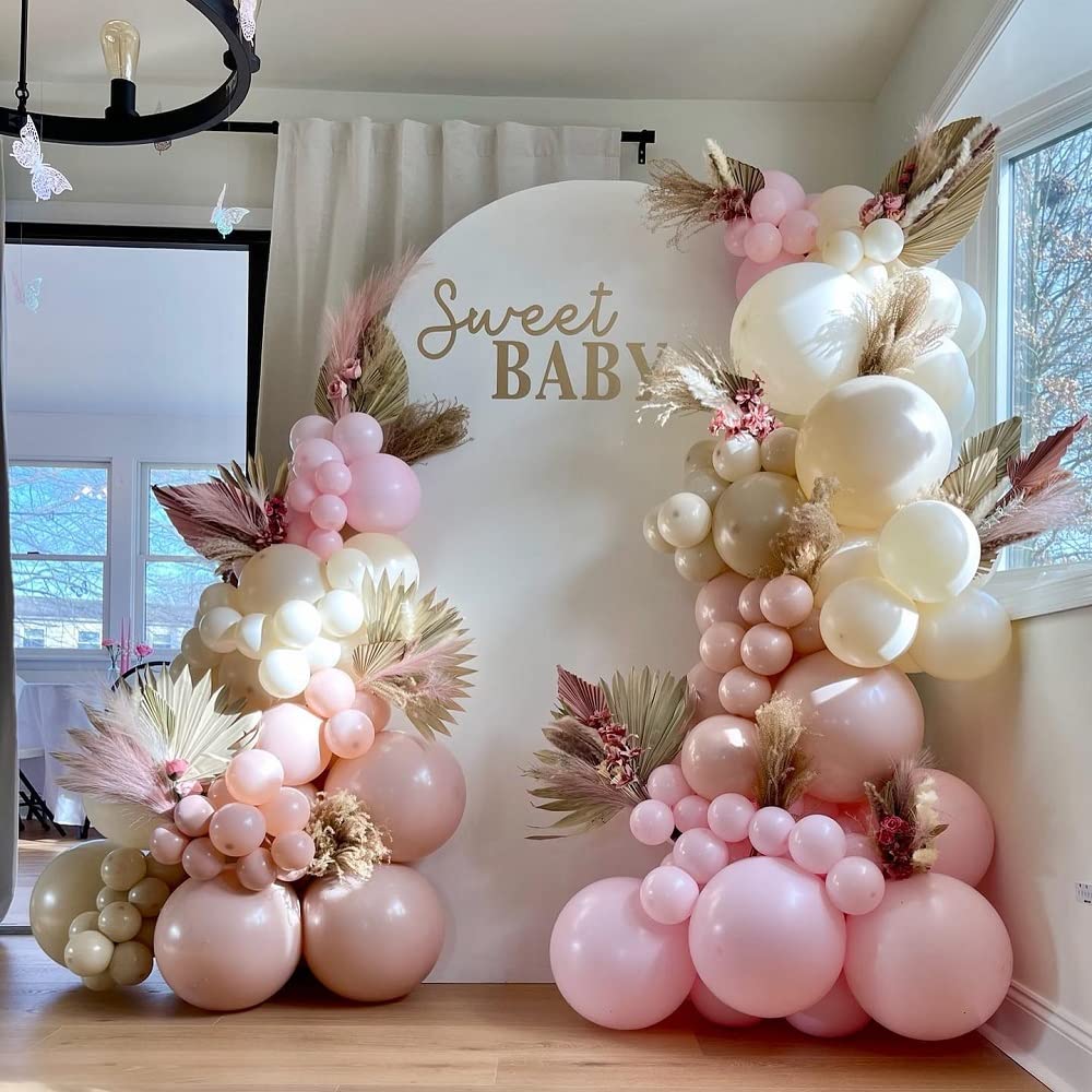 First Communion Pink Balloon Garland Arch Kit, Girl Baptism Christening Party Decorations, Pink Gold White Balloons with Cross and Dove Balloon for Happy Birthday God Bless Theme Supplies