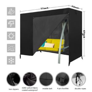 Patio Swing Cover A-Frame Swing Covers Waterproof 3 Seat UV Resistant Weather Protector for Outdoor Courtyard Patio Furniture 77x53x67inch Black