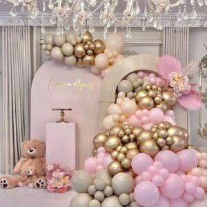 First Communion Pink Balloon Garland Arch Kit, Girl Baptism Christening Party Decorations, Pink Gold White Balloons with Cross and Dove Balloon for Happy Birthday God Bless Theme Supplies