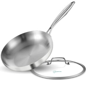 lolykitch 12 inch tri-ply 18/8 stainless steel chef's pan,frying pan with lid,skillet,induction cooking pan,pot and pan set,dishwasher and oven safe,detachable handle.