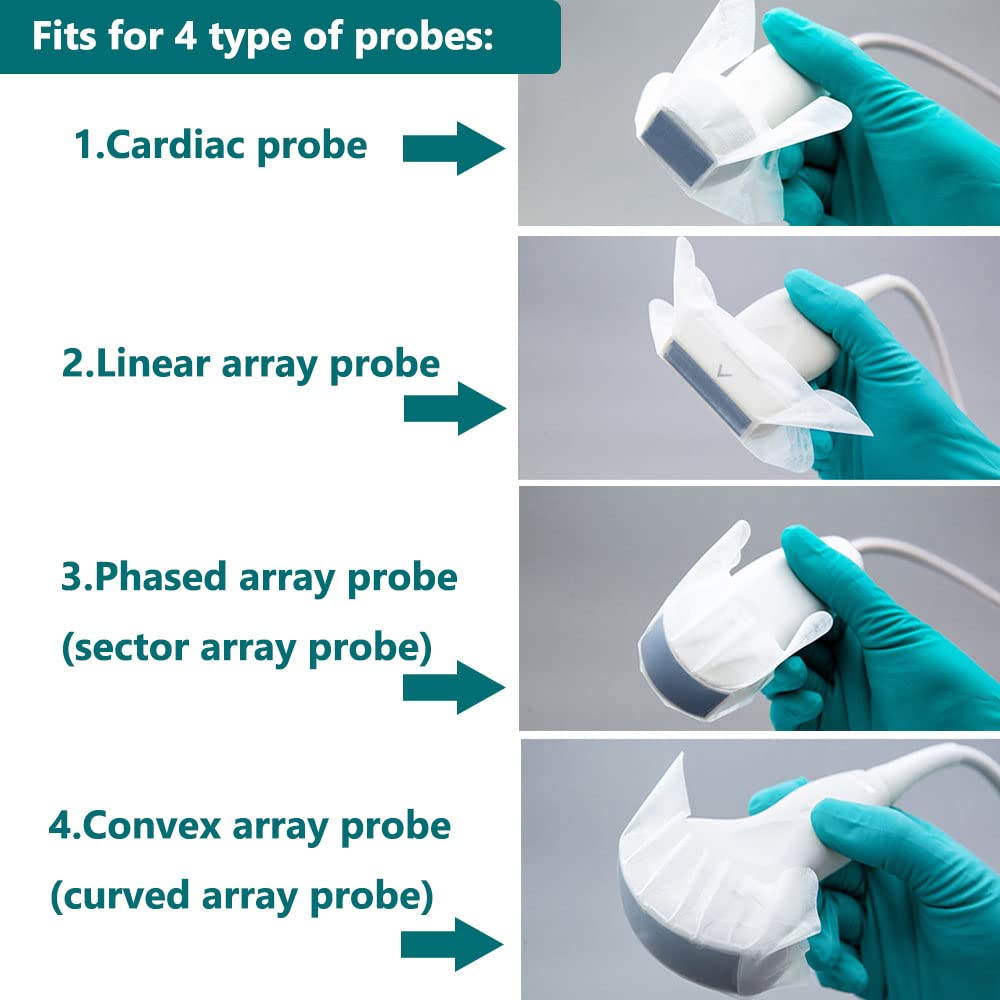 Ultrasound Probe Cover, Disposable Adhesive Latex-Free Clear, 5"Lx 3"W (50 Pcs)