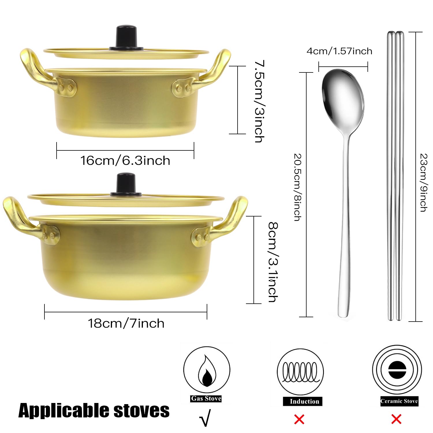 Ramen Pot with Lid,2 Pack Korea Style Noodle Pot, Stovetop Ramen Cooker,Stovetop Safe, Nonstick & Easy Clean Ramyun Pot with Handles Ideal for Soup, Instant Noodles, Stir Fry & Asian Dishes,2 Size