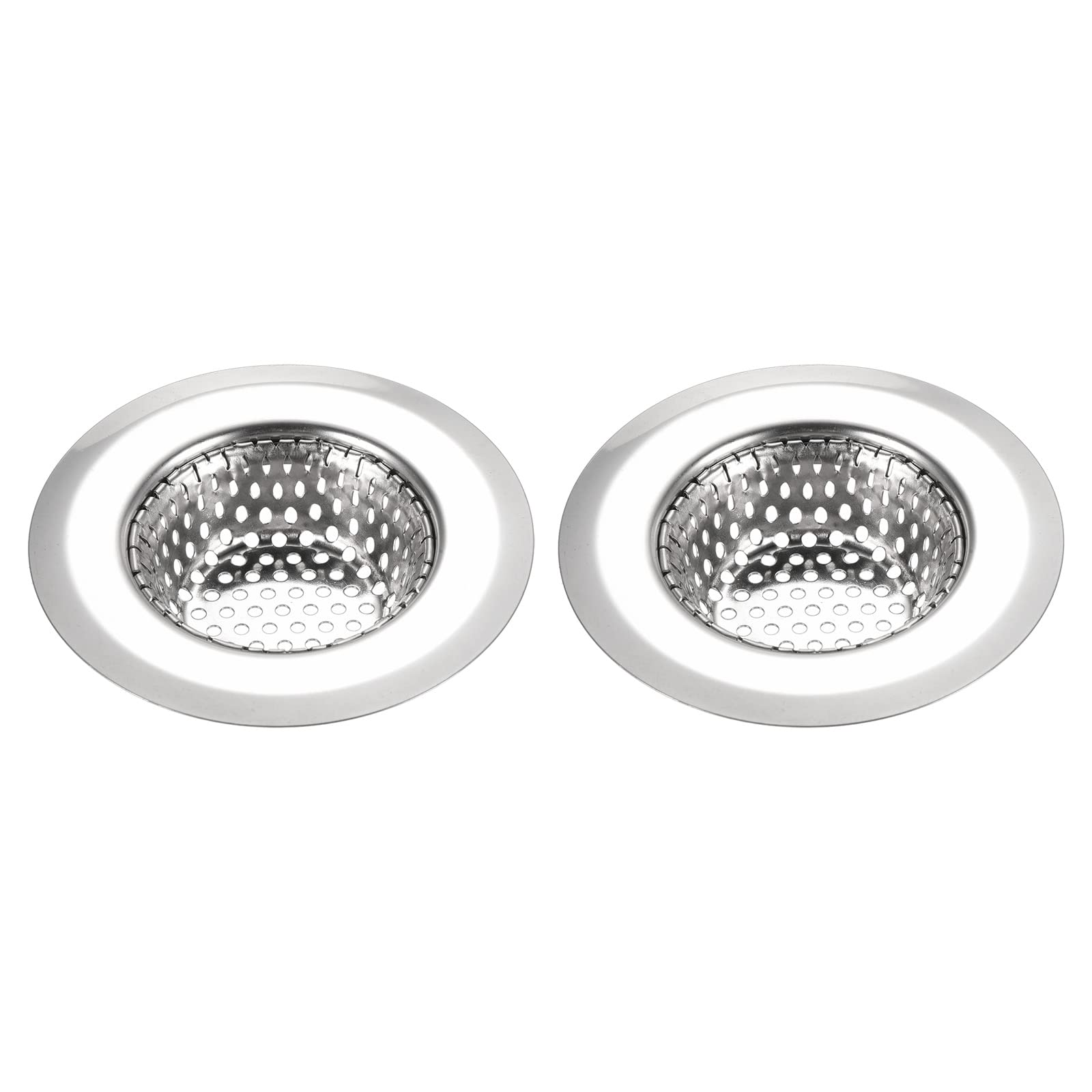 METALLIXITY Bathroom Sink Strainer (2.9") 2pcs, Metal Bathtub Hair Catcher Drain Protector Strainer for Bathroom Bathtub Washbasin, Silver Tone