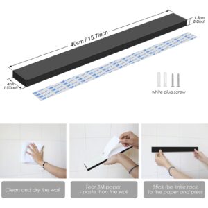 16 Inch Magnetic Knife Strip for Wall Stainless Steel Magnetic Knife Bar Rack Magnet Kitchen Knife Holder Utensil Tools Organizer Self-adhesive Drilling Dual-use Wall Hanging Knife Protection-Black