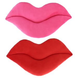 zhidiloveyou 2pcs 11.8" lip pillow plush hug toy soft lip shaped decorative cushion (pink+red)