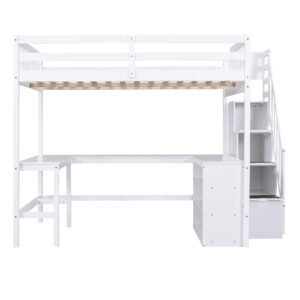 Harper & Bright Designs Full Loft Bed with Desk and Storage Shelves, Wood Full Size Loft Bed with Storage Staircase, High Loft Bed Full with Slat Support for Kids, Boys,Girls,Teens, Adults, White