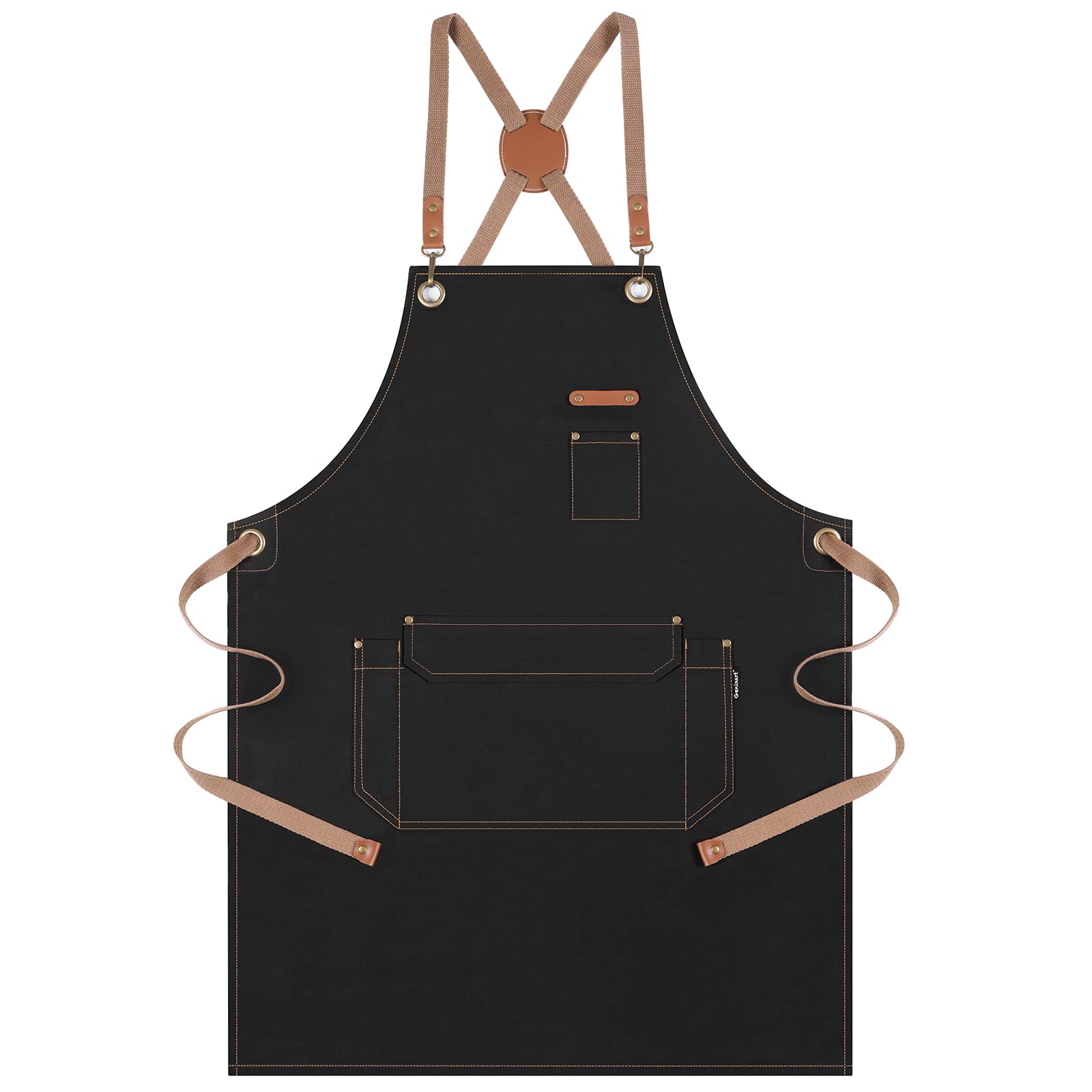 Genixart Chef Apron for Men Women with Gift Box Pack, Cross Back Apron with Pockets for Kitchen Cooking Baking Artist Painting, Cotton Canvas Work Aprons for Shop, Garden, Restaurant, Cafe (Black)