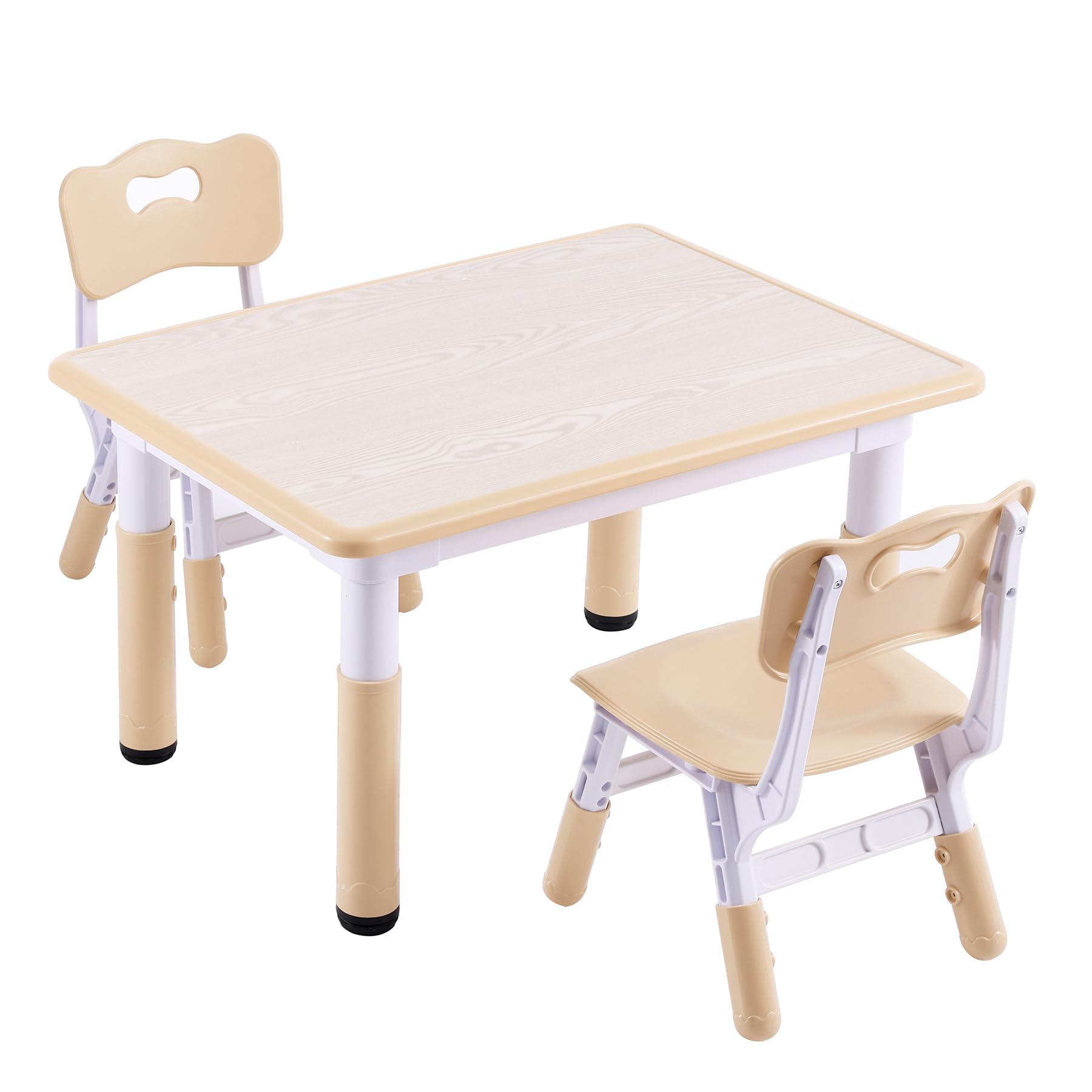 DOREROOM Kids Table and 2 Chairs Set, Height-Adjustable Toddler Table and Chair Set with Graffiti Desktop, 31.5''L x 23.6''W Children Activity Table for Daycare, Classroom, Home