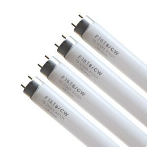 18" f15t8/cw rv fluorescent light bulb,t8 15 watt cool white tube,replacement bulb for philips alto eco ge staco light fixture,g13 bi-pin base,4100k (4pack)