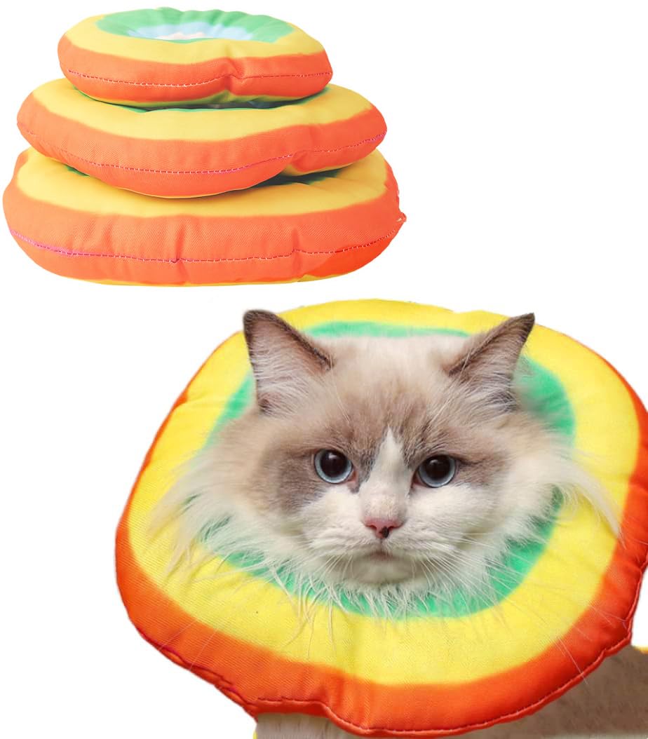 Yanmucy Cat Recovery Collar Adjustable Rainbow Cat Elizabethan Collar Soft Cat Cone After Surgery Protective Neck for Cat Cones to Stop Licking (M)