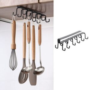 AUNMAS Mug Hooks Under Cabinet, Metal Cabinet Utensil Hanger with Double Row Hook Mug Organizer for Cabinet Shelf Storage Display Rack for Kitchen Coffee Bar(Black)