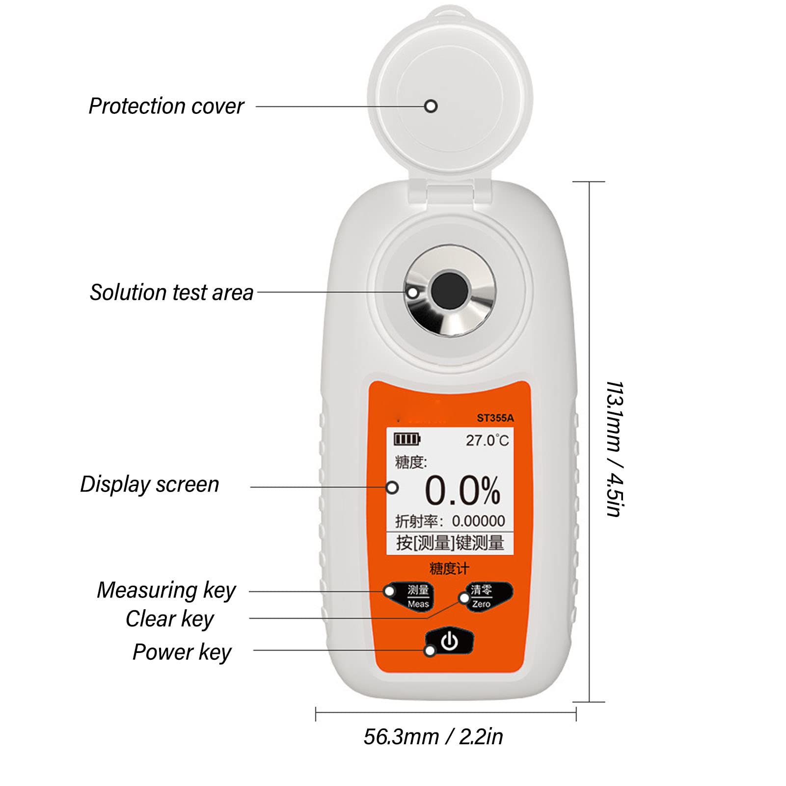 ST335A Digital Display Saccharimeter Refractometer Fruit Sugar Meter High Precision Sugar Detection Measurement Sweetness Tester