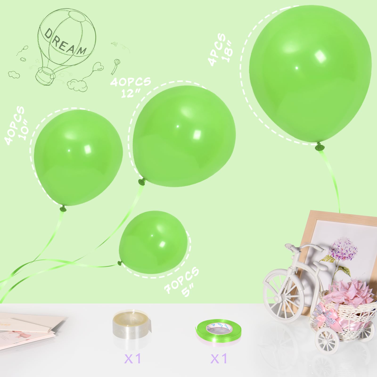 Ponamfo Lime Green Balloons Garland Kit - 154 Pcs 5/10/12/18 Inch Latex Balloon Arch Kit as Birthday Party Balloons Gender Reveal Balloons Baby Shower Balloons Wedding Anniversary Bridal Shower Party