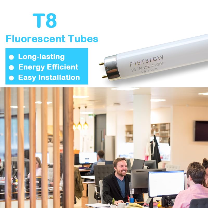 18" F15T8/CW RV Fluorescent Light Bulb,T8 15 Watt Cool White Tube,Replacement Bulb for Philips Alto ECO GE Staco Light Fixture,G13 Bi-Pin Base,4100K (4PACK)