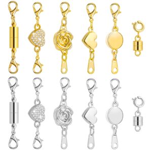 paxcoo 12pcs magnetic necklace clasps and closures, locking magnetic jewelry clasps, magnetic necklace extender, necklace clasp helper for necklaces, bracelets and jewelry