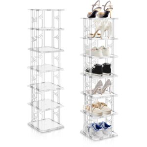 kalyloc shoe storage for closet, plastic vertical shoe organizer, small cubby free standing shoe shelves for entryway stackable shoe tower space saver (clean 14 tier)