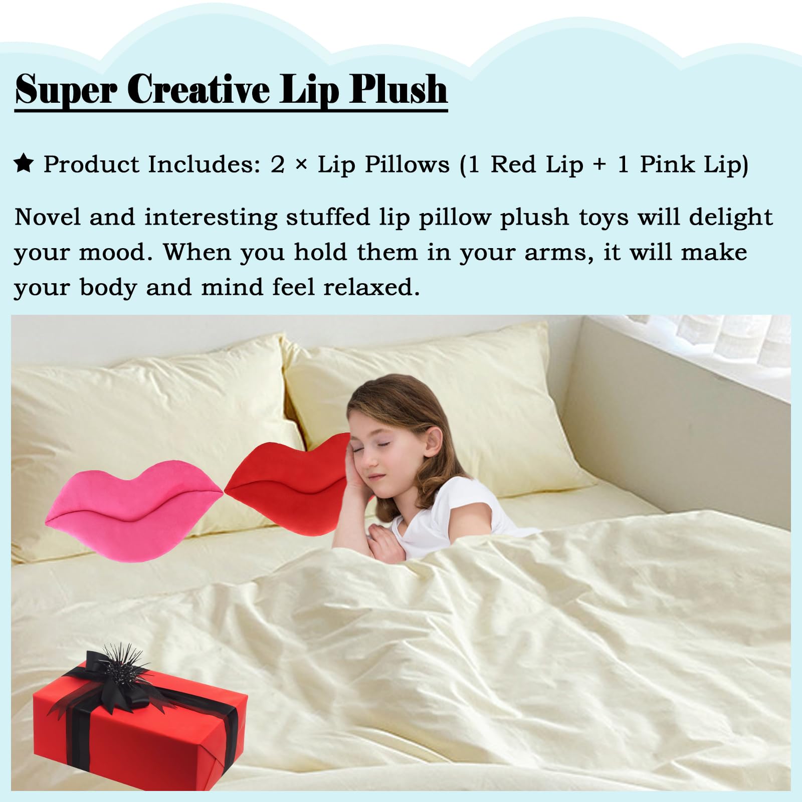 zhidiloveyou 2PCS 11.8" Lip Pillow Plush Hug Toy Soft Lip Shaped Decorative Cushion (Pink+Red)