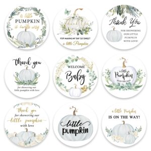 quera 90 little pumpkin baby shower thank you stickers, fall baby shower party favor stickers,fall themed baby shower favor stickers 2inch（green）