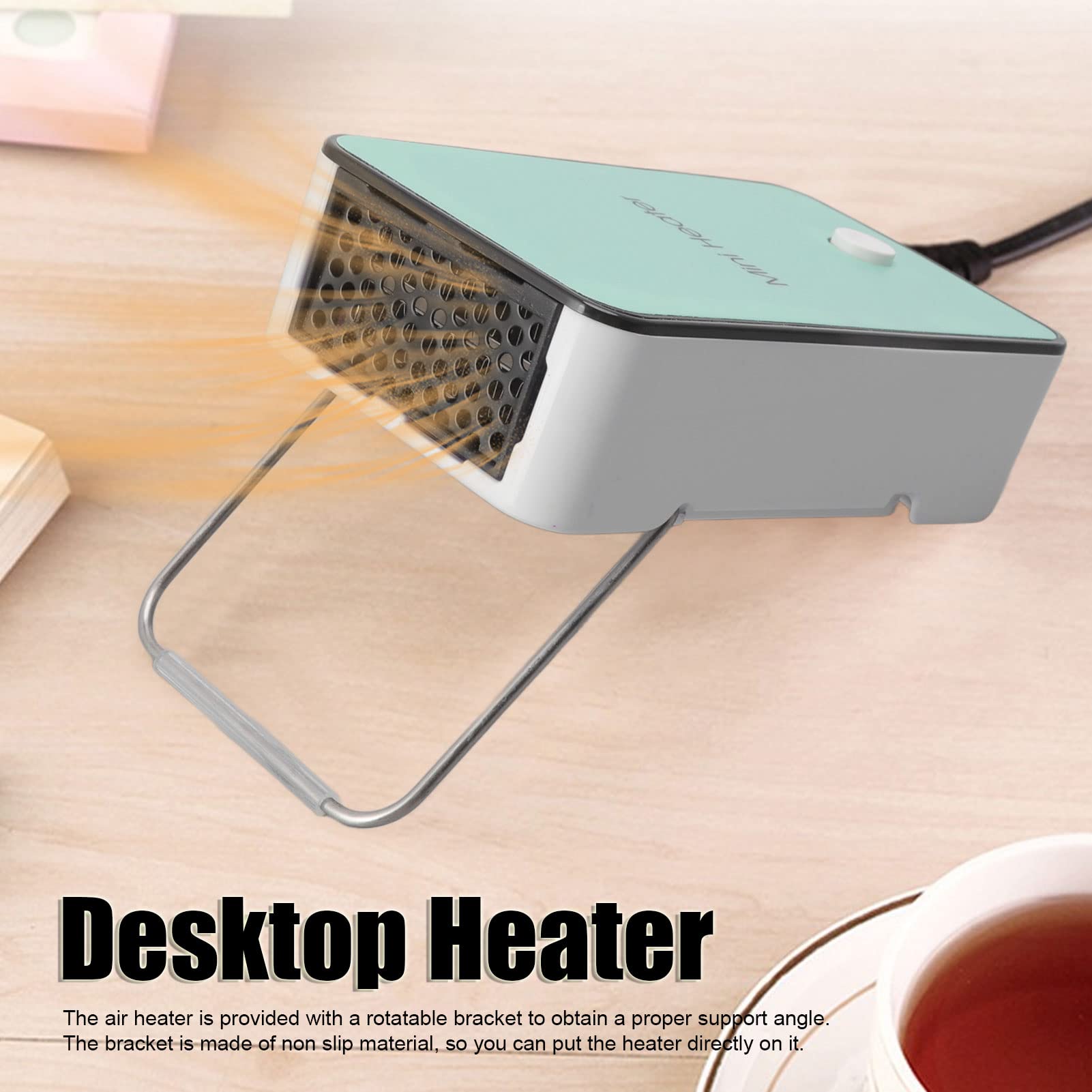 ciciglow Mini Air Heater, Desktop Heater with Rotatable Bracket Cyan Mute Quick Heating Electric Air Warmer for Home Room Office (US Plug 110V)