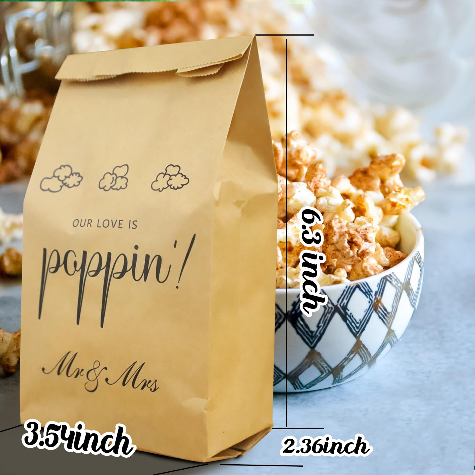 ANTING 48Pcs Our Love is Poppin Popcorn Bags Engagement Wedding Party Favors Popcorn Bags Engaged Wedding Bridal Shower Goody Snack Treat Bags Grease Resistant