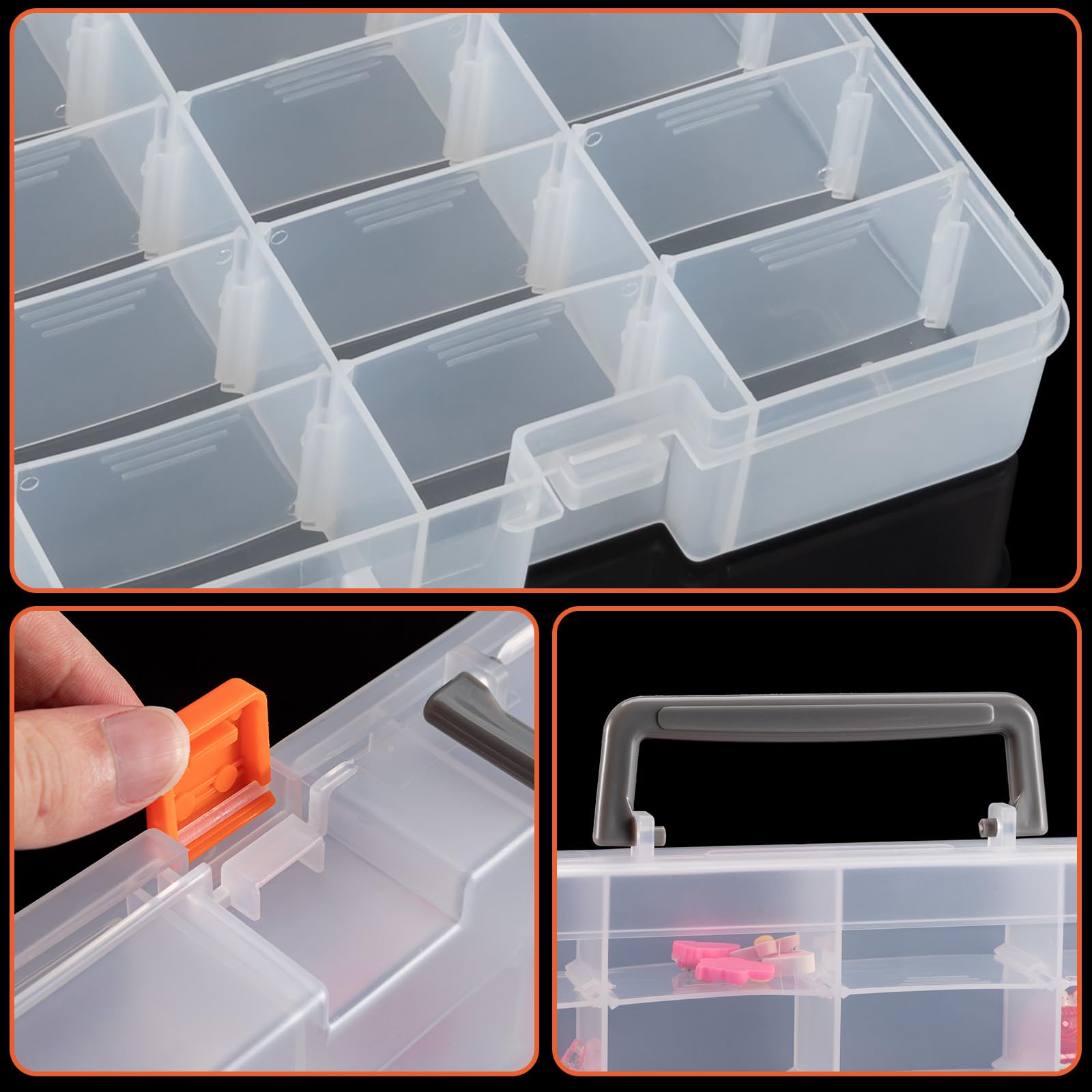 Udefineit Large 48 Grids Clear Plastic Organizer Box with Dividers, Adjustable Compartment Plastic Arts Crafts Storage Containers for Hobby Small Parts, Jewelry Bead Tackle Organizer Storage Box Case