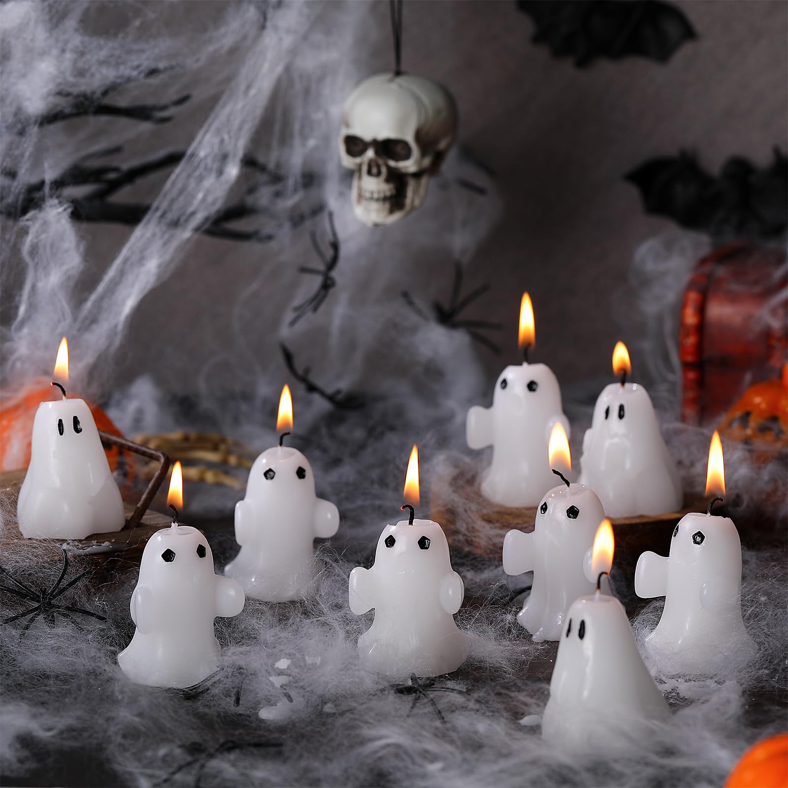 24 Pcs Halloween Ghost Candle Novelty Votive Ghost Candles Cute Goth Candle Gifts Mini Gothic Skull Candles Halloween Spooky Weird Candles for Birthday Halloween