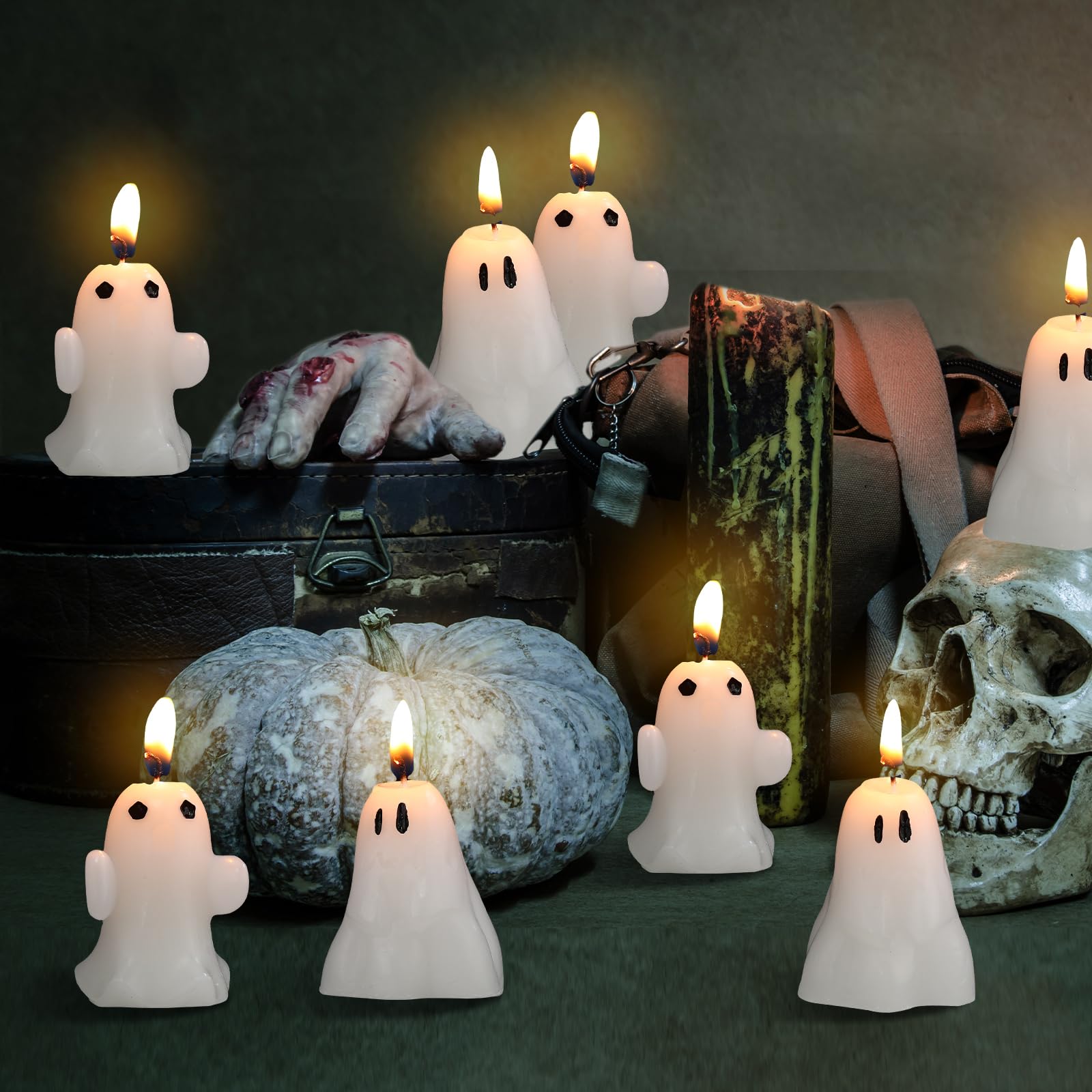 24 Pcs Halloween Ghost Candle Novelty Votive Ghost Candles Cute Goth Candle Gifts Mini Gothic Skull Candles Halloween Spooky Weird Candles for Birthday Halloween