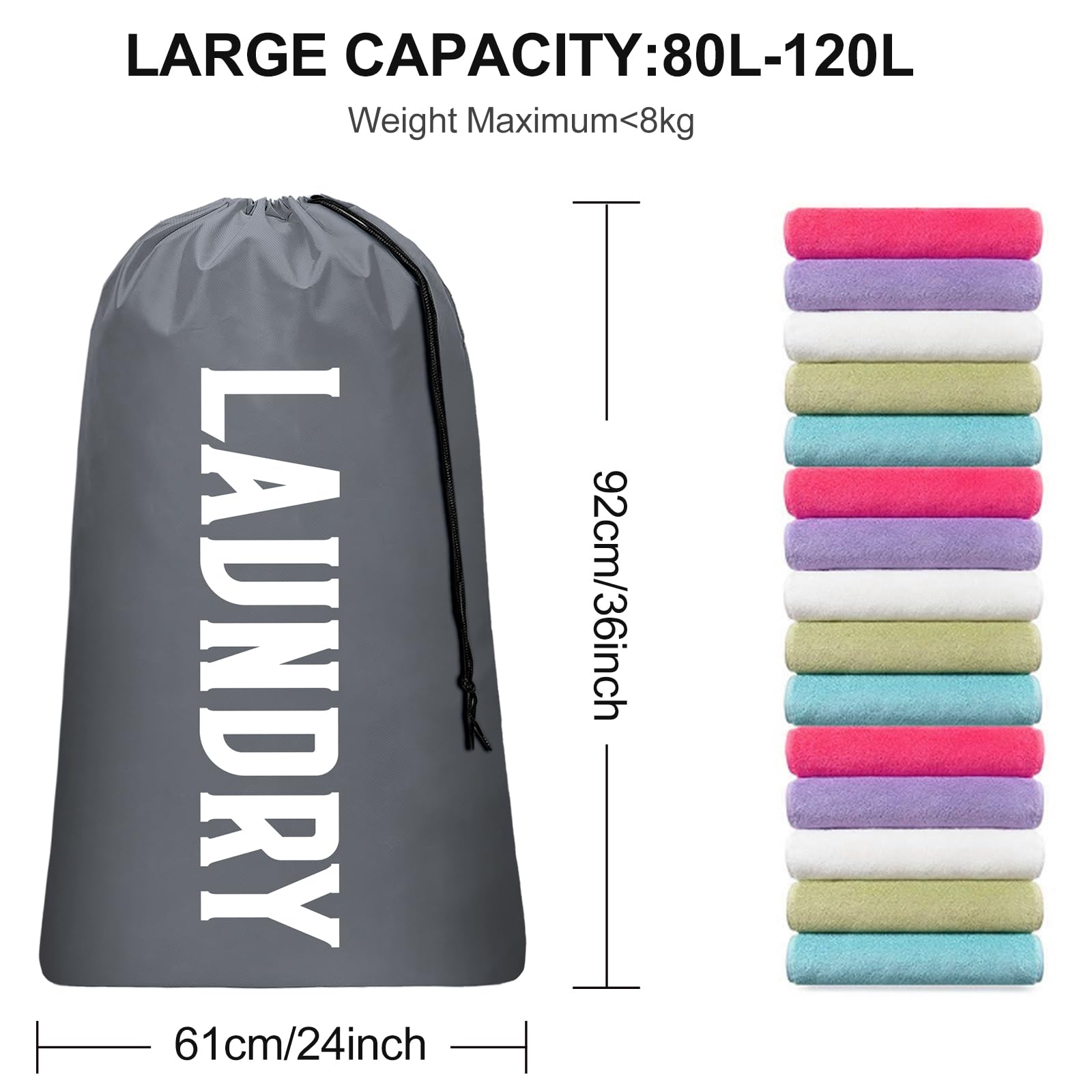 2 Pack Large Travel Laundry Bag, Dirty Clothes Travel Bag with Drawstring, Heavy Duty Laundry Bag for Dorm Camp Traveling, Fit a Laundry Hamper for Students College, Khaki Grey