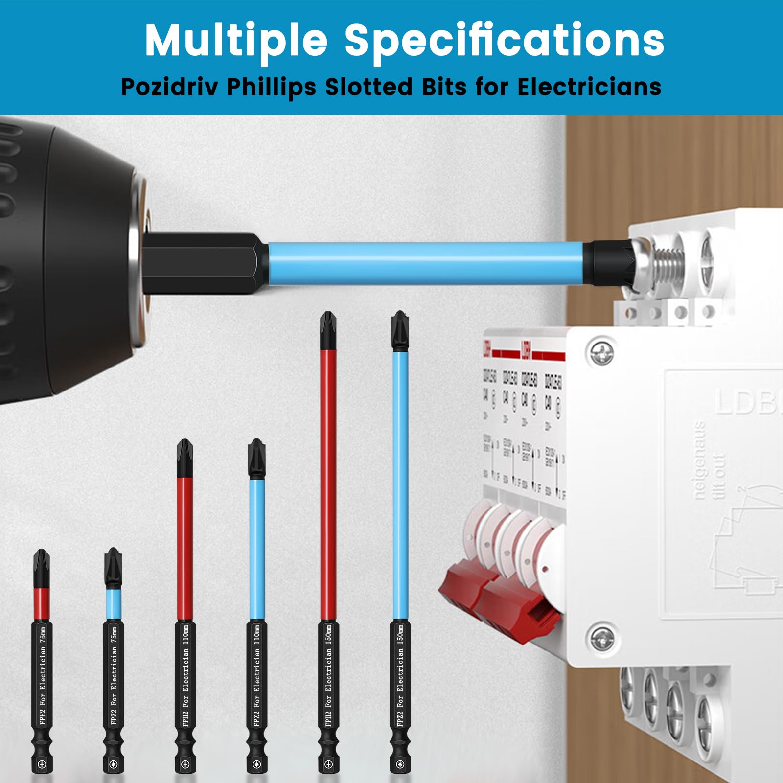 Phillips Pozidriv Slotted Bits for Electricians LATTOOK 6PCS Cross and Slotted Screwdriver Bits for Electricians, FPZ2 FPH2#2 Phillips Pozidriv Bit, Magnetic S2 Steel Electrician Screwdriver Bits