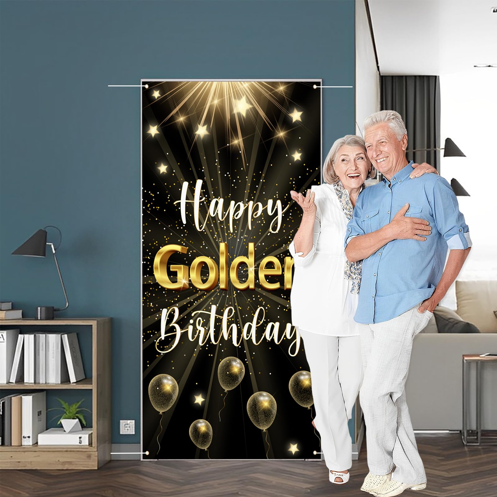 Labakita Happy Golden Birthday Banner, Golden Birthday Door Banner, Golden Birthday Sign, 5th 6th 21st 24th 25th 28th 30th 50th 60th Birthday Decor