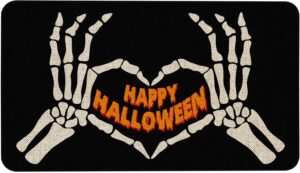 mloabuc® happy halloween black hand bone door mat front door mat non slip rubber backing, skull indoor outdoor entrance mats, halloween home decor witchy door mat outdoor rug, 17 x 30 inch