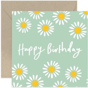 old english co. cute daisy happy birthday card for her - pastel daisy birthday greeting card for women - stylish birthday card for sister, mum, auntie, grandmother | blank inside with envelope