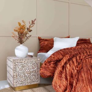 Sophia-Art Crushed Solid Rust King Velvet Duvet Cover Set, 3 Pieces Bedding Cover Set 230 x 220 Cms, and 2 Pillow Covers Shames with Zipper Closure UO Comforter Case