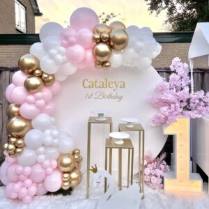 First Communion Pink Balloon Garland Arch Kit, Girl Baptism Christening Party Decorations, Pink Gold White Balloons with Cross and Dove Balloon for Happy Birthday God Bless Theme Supplies